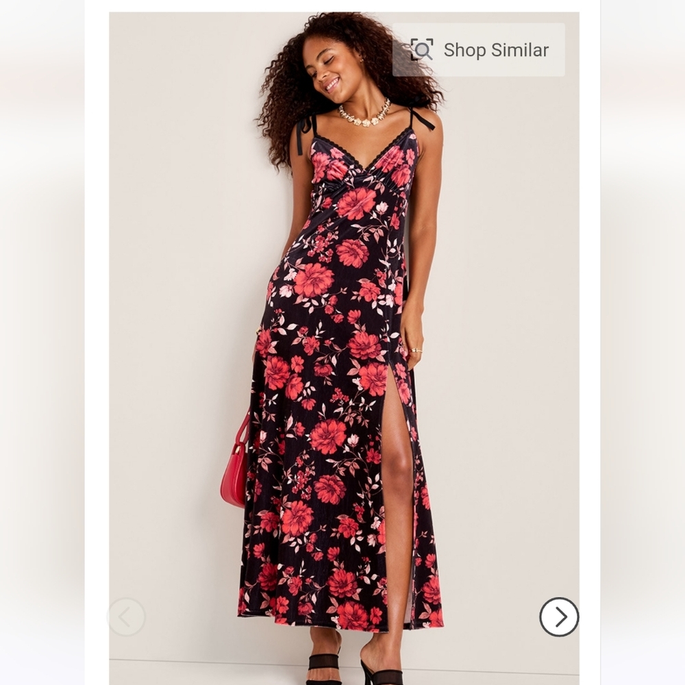 NWT Francesca's Collections Red and Black Floral Maxi Dress